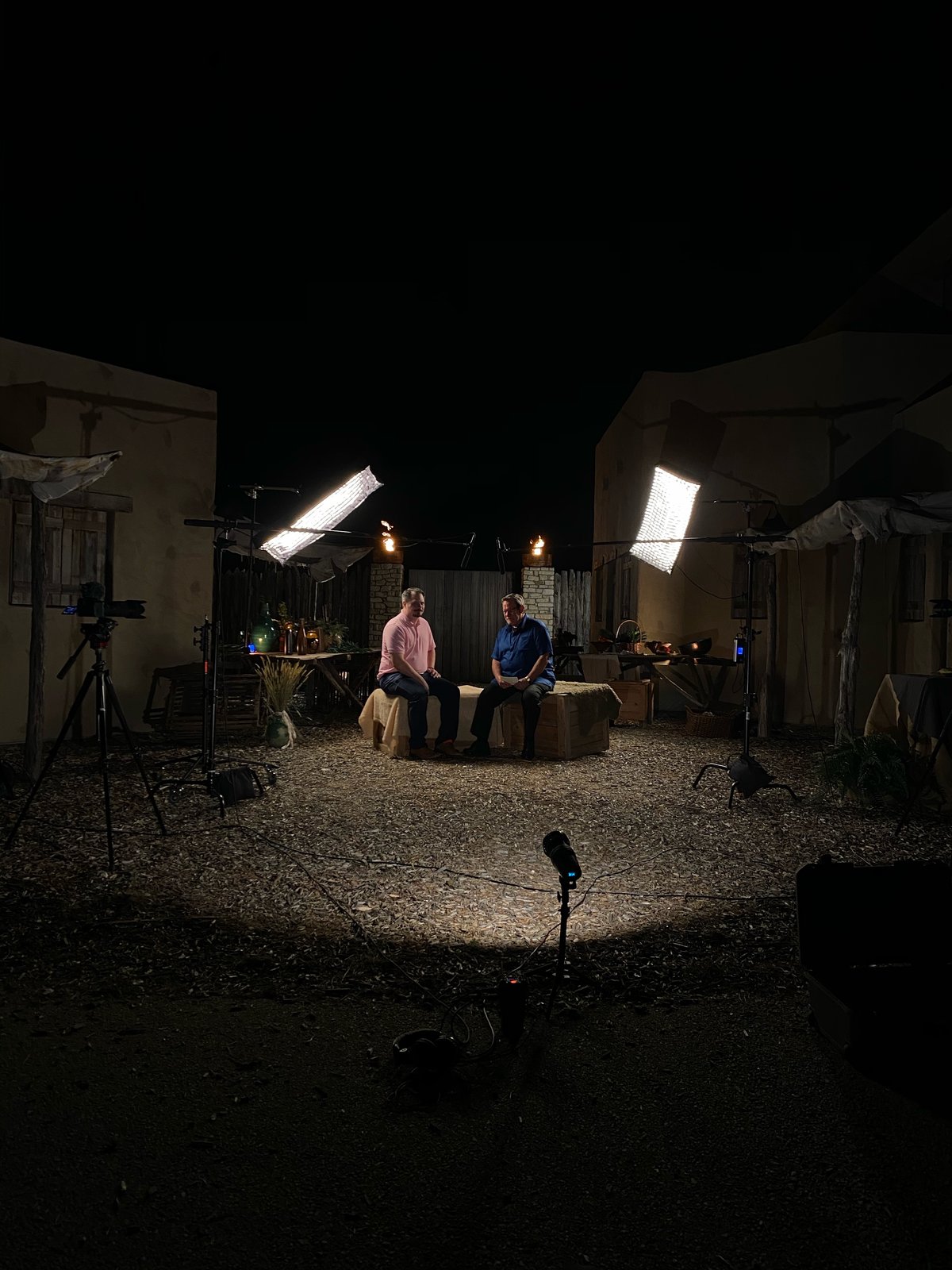 Night Outdoor Interview With Led Lights